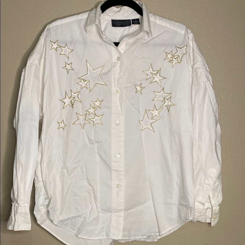 White and‎ Gold Embroidered Button Down Shirt western cowgirl